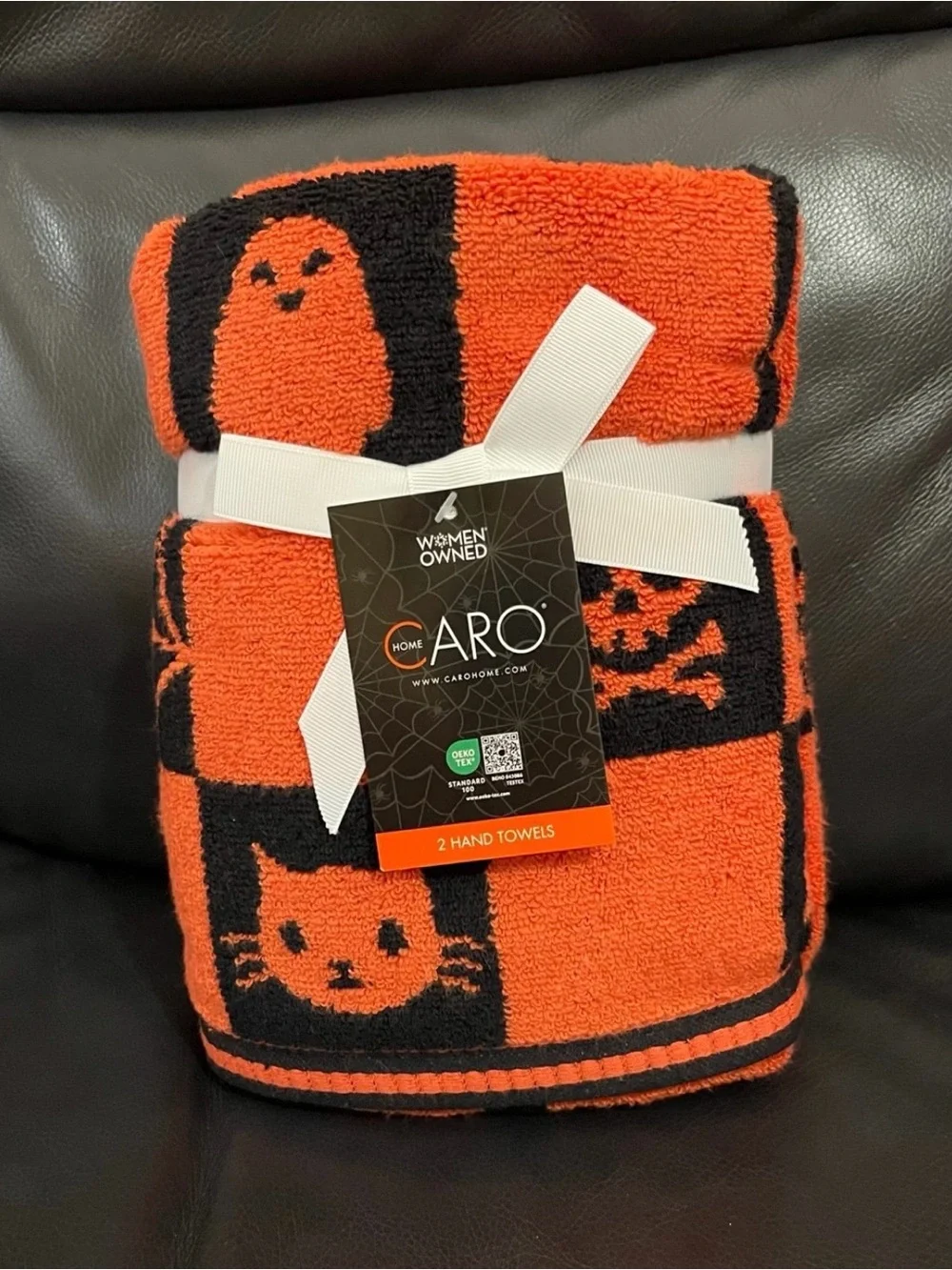 CARO HOME Halloween Checkered Hand Towels, Set of 2 Halloween Hand Towels